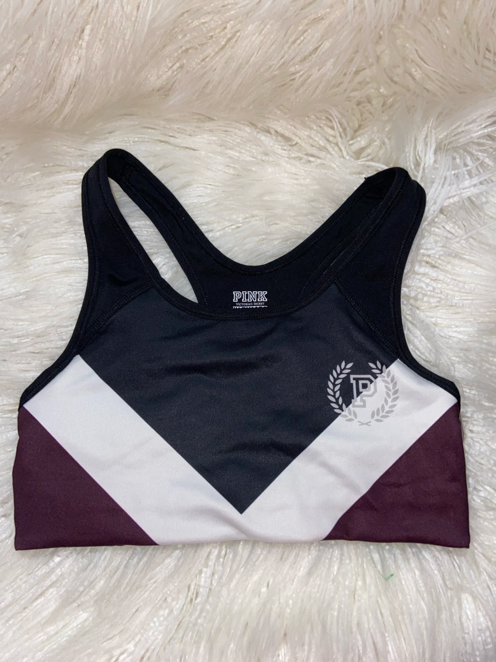 PINK Victoria's Secret Black, White & Burgundy Colorblock Racerback Sports Bra